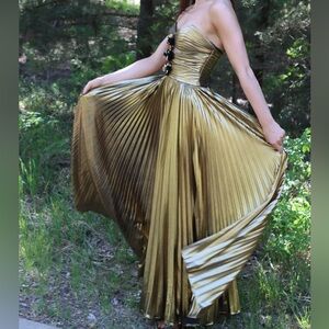 Jovani Strapless Gold Pleated Dress